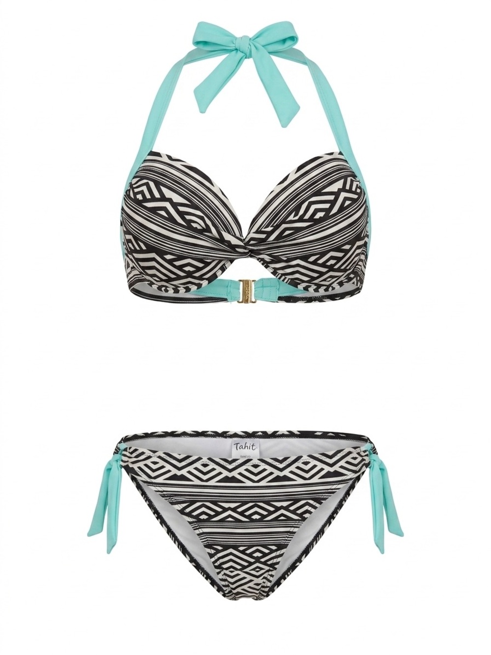 Tahiti Black & Aqua Geo Halter Bikini Set